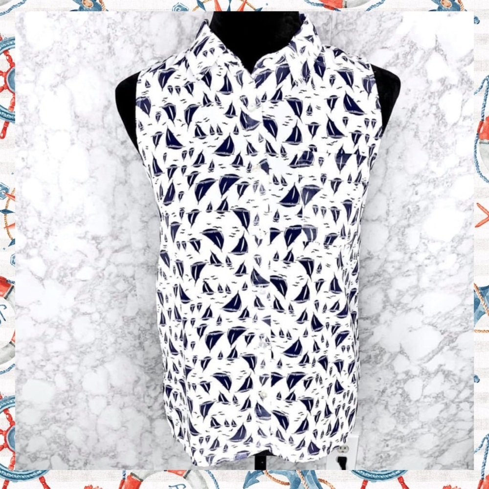 Olive & Oak Sailboat Seagull Print Sheer Sleeveless Button Up Blouse Women’s XS